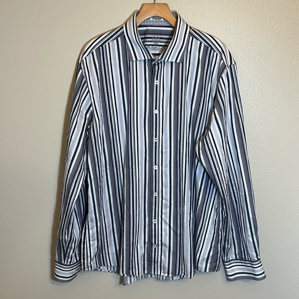 Bugatchi Gray Stripe Button Down Shirt